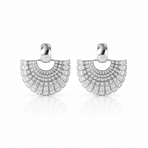 Art Deco Radiance fan earrings in silver tone with pavé stones and a polished top – Victoria London