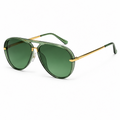 Sage green aviator sunglasses with semi-translucent acetate frame, gold metal arms and green lenses – Victoria London