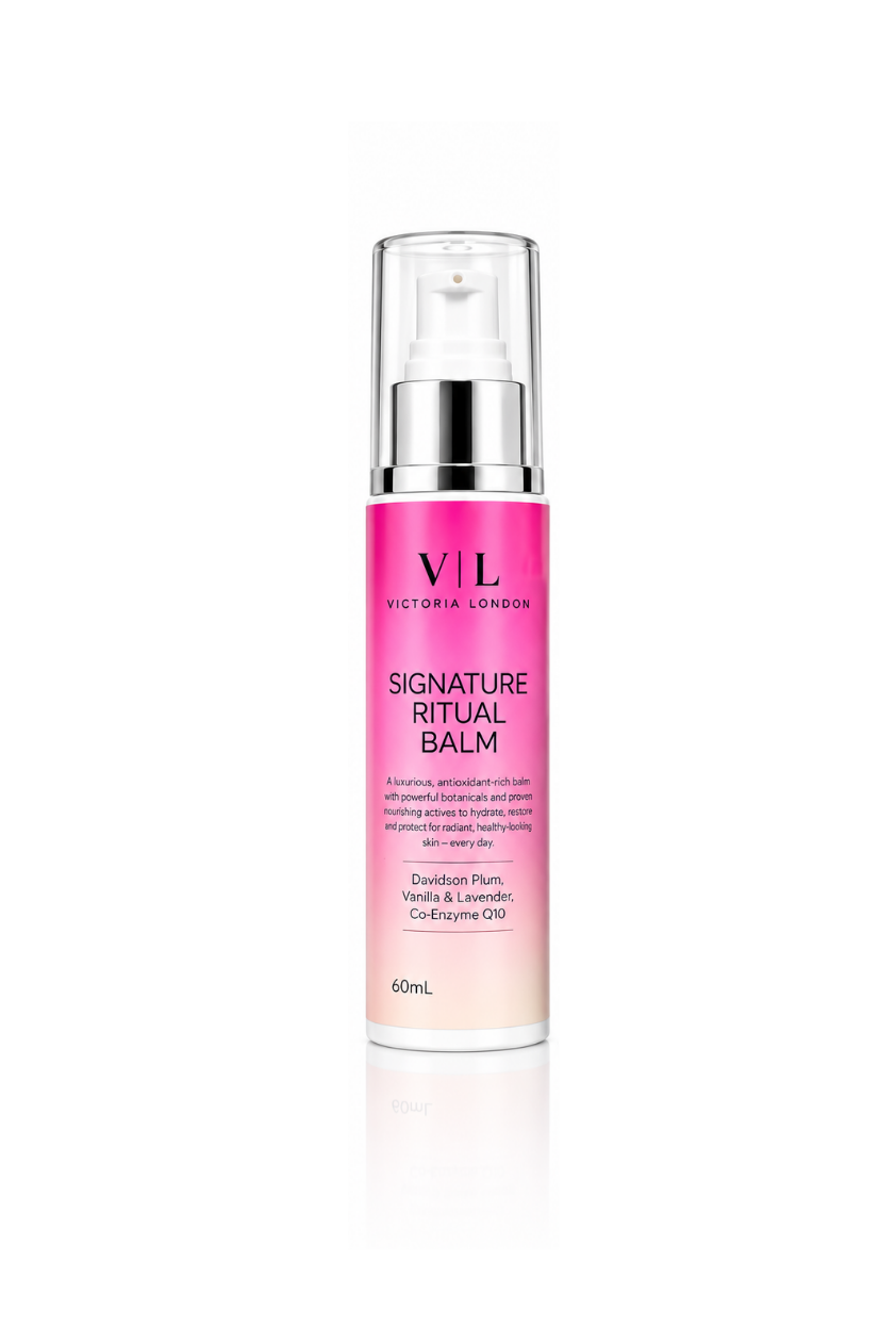 Signature Ritual Balm 60mL in a pink ombré pump bottle with Davidson plum, vanilla and lavender – Victoria London
