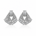Art Deco fan earrings in silver tone with baguette and pavé stones in a geometric fan shape – Victoria London