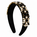 Black velvet crown headband with black faceted stones, faux pearls and crystal floral clusters – Victoria London