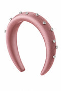 Dusty rose satin padded headband with bezel-set clear crystals – Victoria London