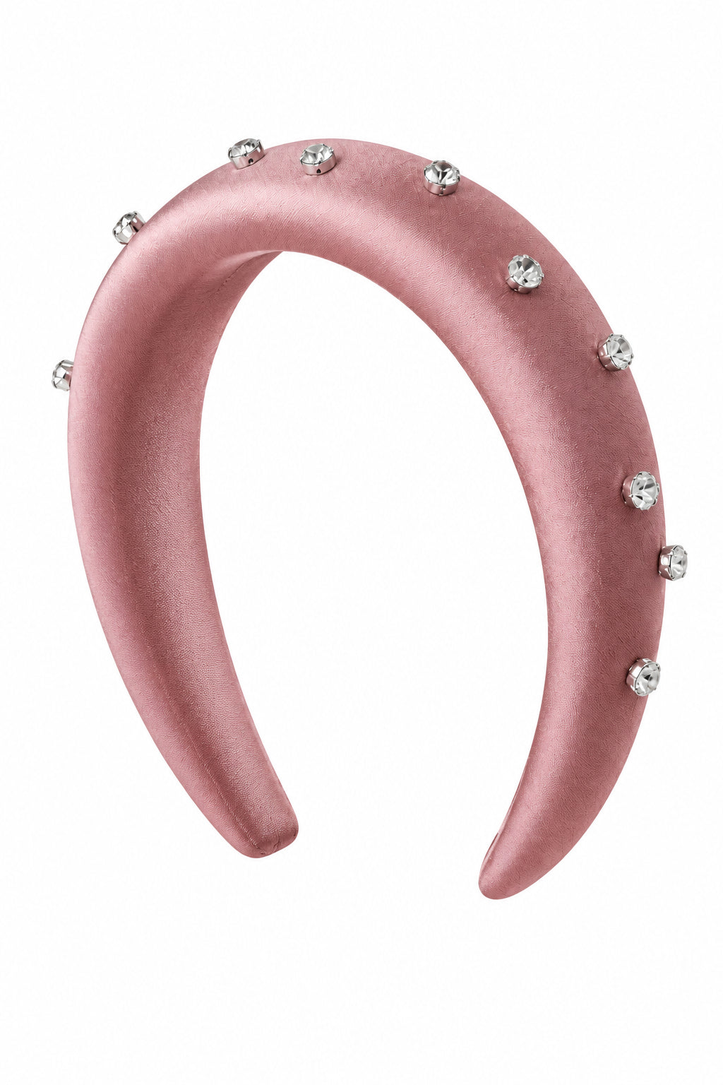 Dusty rose satin padded headband with bezel-set clear crystals – Victoria London
