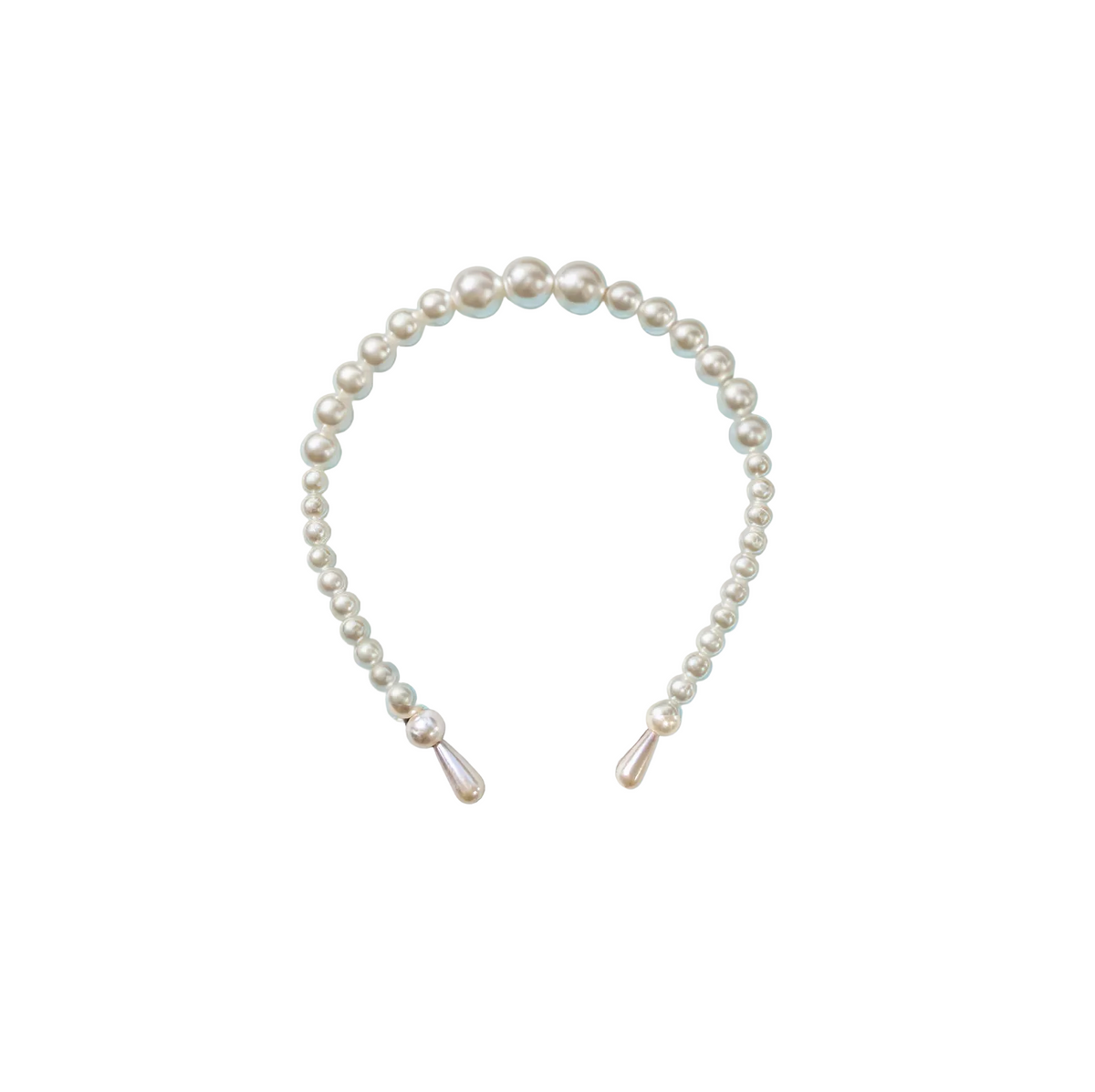 Faux pearl slim headband with graduated cream pearls that grow larger toward the crown – Victoria London
