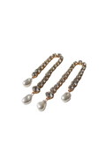 Gold Cascade pearl and crystal statement earrings with double crystal chain strands and baroque pearls – Victoria London