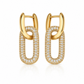 Gold Dual Link Pavé Drop Hoops with a polished gold-tone huggie and pavé oval link – Victoria London