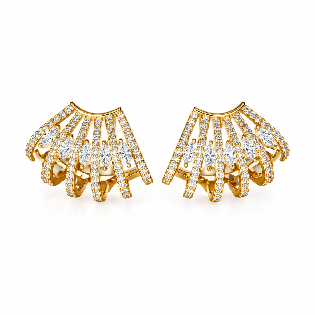Gold marquise and pavé crystal fan ear cuffs with radiating gold-tone claws – Victoria London