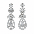 Heirloom pavé and baguette drop earrings in silver tone with floral cluster top and open teardrop frame – Victoria London