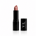 Luxury Cream Lipstick in black casing, open to show a rosy nude bullet beside its VL cap – Victoria London