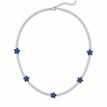 Midnight blue floral crystal tennis necklace, a clear crystal strand with sapphire-blue flower accents – Victoria London