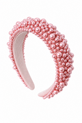 Pink pearl embellished padded headband densely covered in multi-sized pink pearls – Victoria London