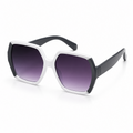 Retro two-tone hexagon sunglasses with white inner rims, black outer accents and purple gradient lenses – Victoria London