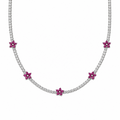 Ruby-tone floral crystal tennis necklace, a clear crystal strand with ruby-tone flower accents – Victoria London