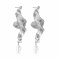 Silver Wave and Pearl Drop Earrings with a sculpted silver-tone wave and baroque-style pearl drop – Victoria London