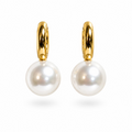The Atelier gold huggie earrings with large round statement pearl drops – Victoria London
