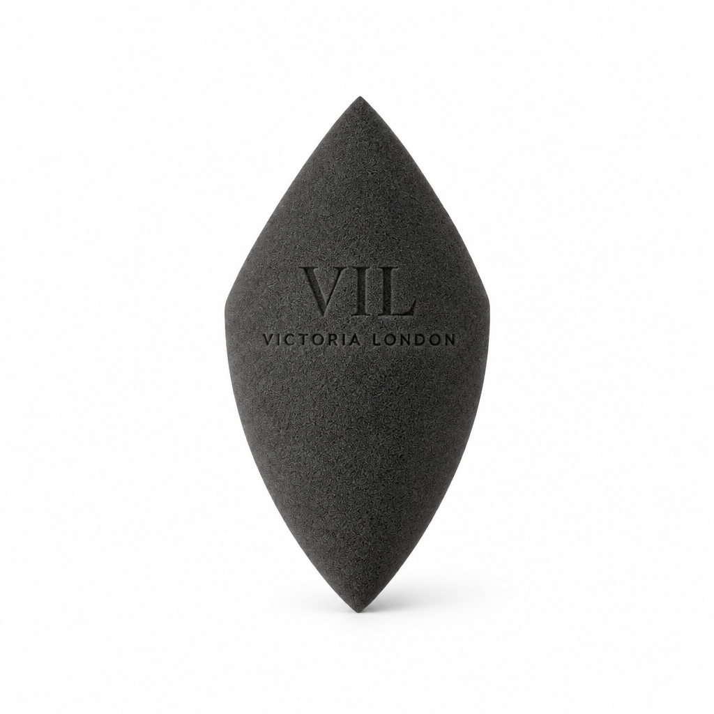 The Pro Sculpting Sponge in charcoal with pointed tips and embossed VL logo – Victoria London
